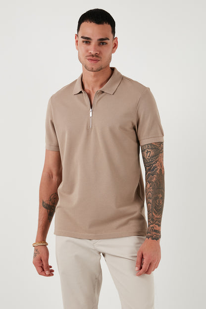 Buratti Pamuklu Regular Fit Fermuarlı Erkek Polo Yaka T Shirt 5902915 VİZON