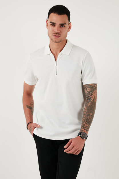 Buratti Pamuklu Regular Fit Fermuarlı Erkek Polo Yaka T Shirt 5902915 BEYAZ