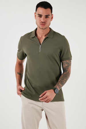 Buratti Pamuklu Regular Fit Fermuarlı Erkek Polo Yaka T Shirt 5902915 HAKİ