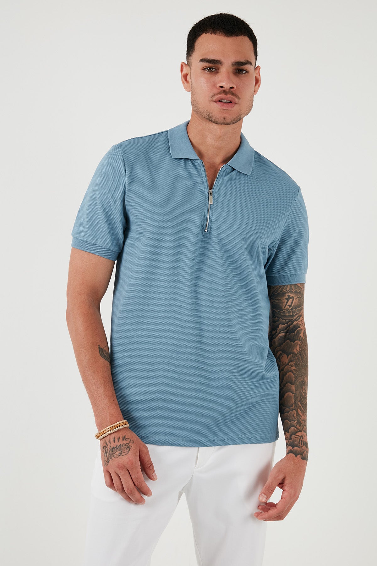 Buratti Pamuklu Regular Fit Fermuarlı Erkek Polo Yaka T Shirt 5902915 SOLUK MAVİ