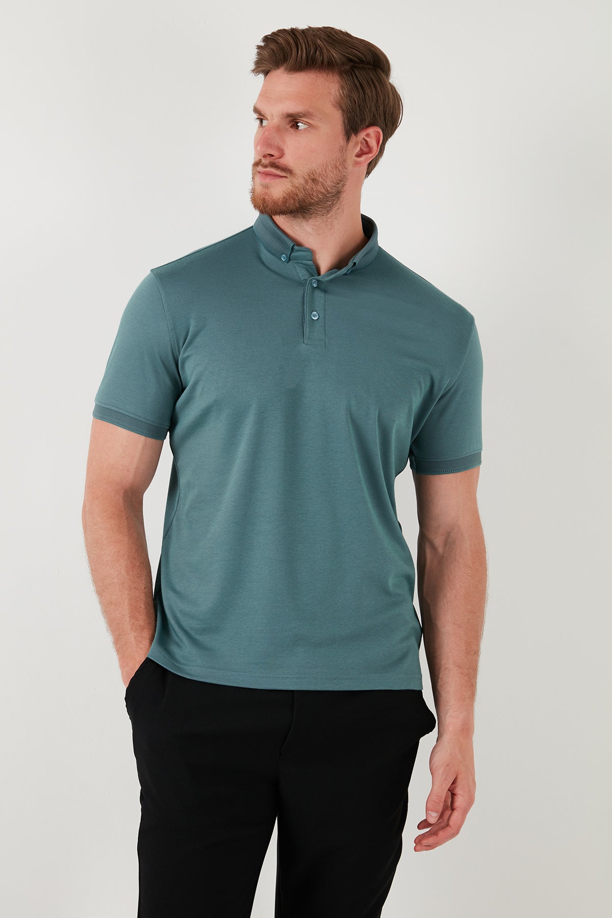 Buratti Pamuklu Slim Fit Erkek Polo Yaka T Shirt 646R1000 Mint-Füme