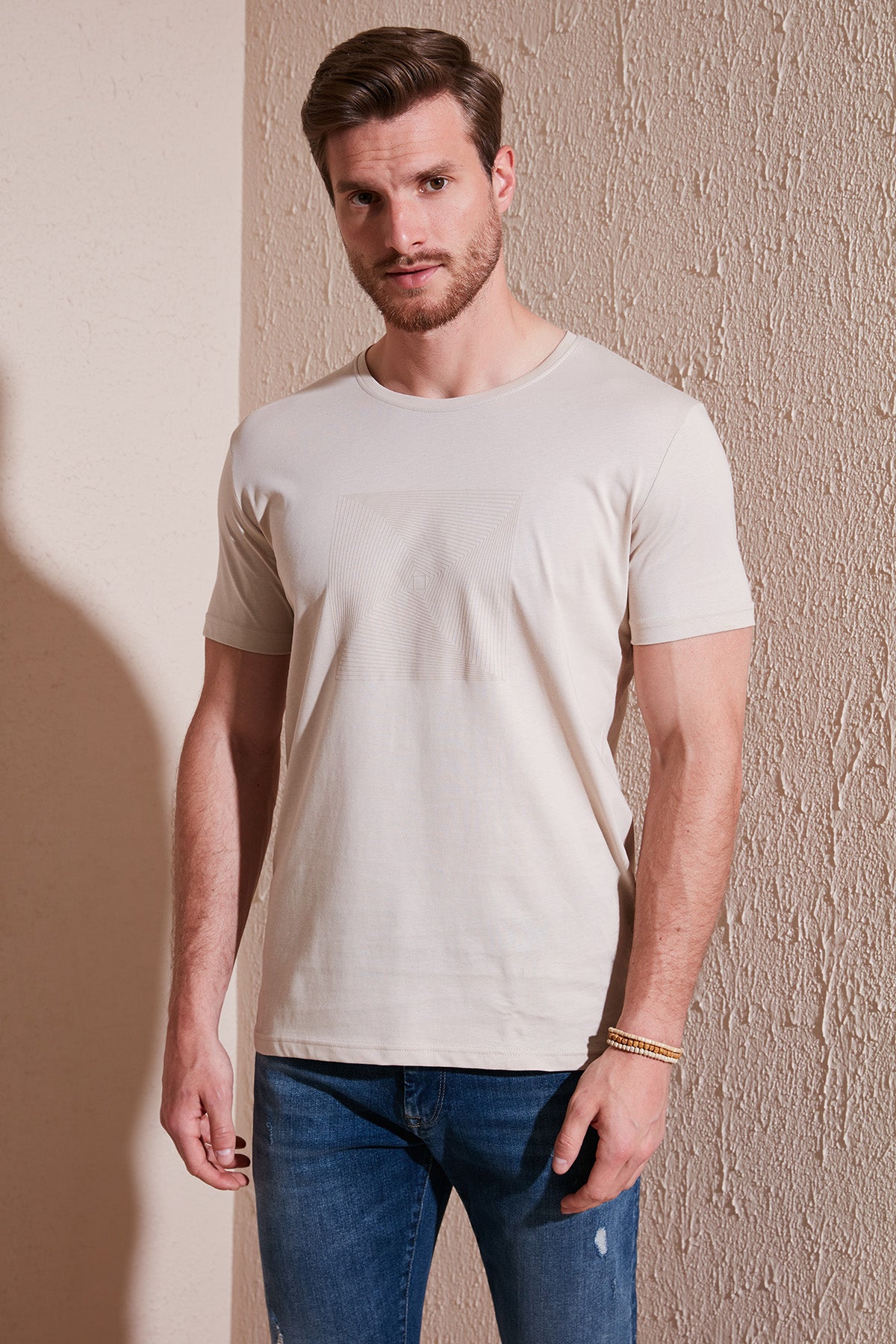 Buratti Pamuklu Slim Fit Bisiklet Yaka Erkek T Shirt 646R7940 BEJ