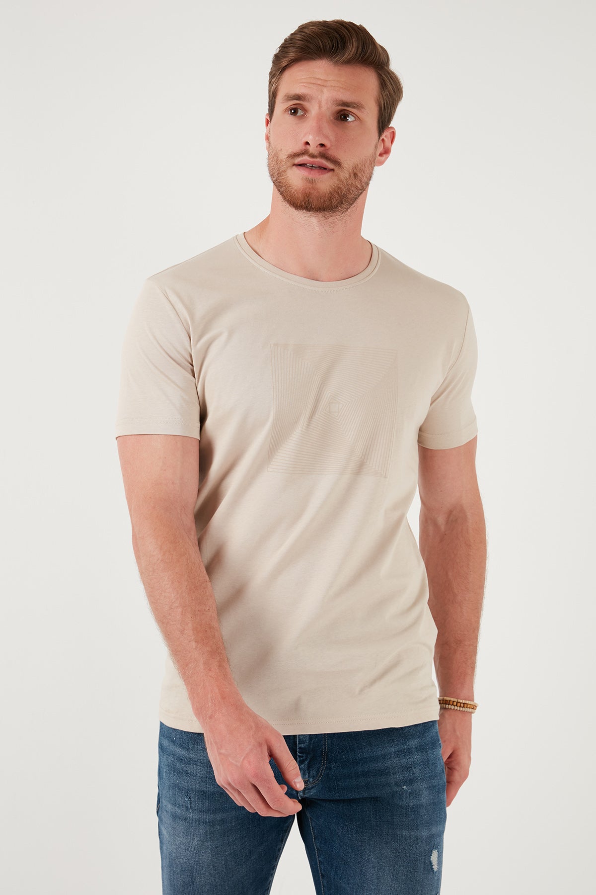 Buratti Pamuklu Slim Fit Bisiklet Yaka Erkek T Shirt 646R7940 BEJ