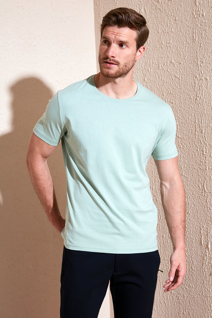 Buratti Pamuklu Slim Fit Bisiklet Yaka Erkek T Shirt 646R7940 ELMA YEŞİLİ