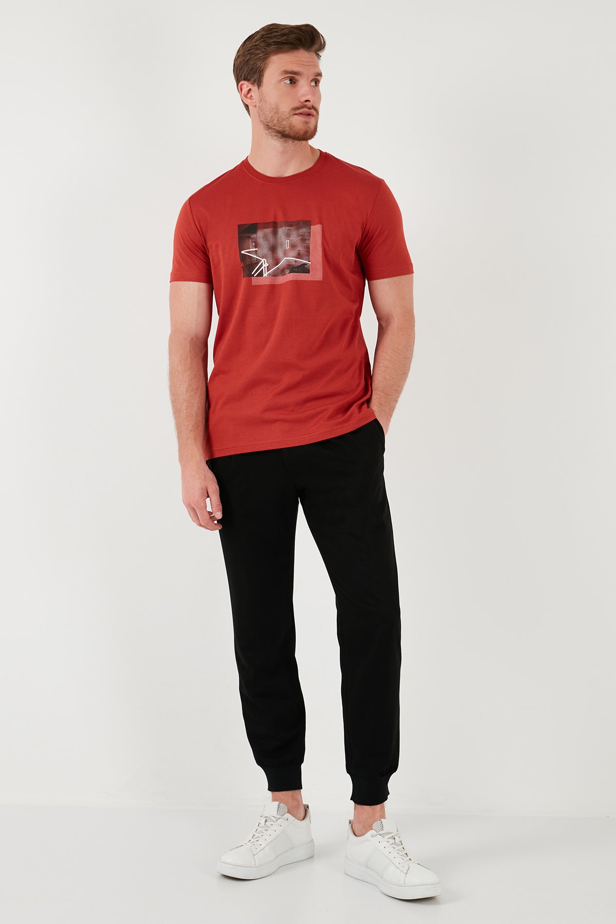 Buratti Pamuklu Slim Fit Bisiklet Yaka Erkek T Shirt 646R8120 Tarçın