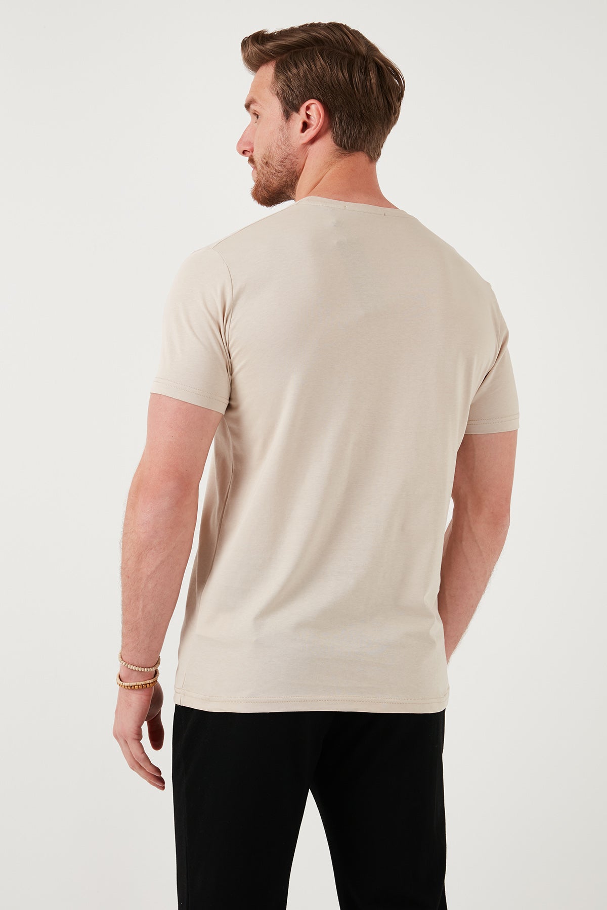 Buratti Pamuklu Slim Fit Bisiklet Yaka Erkek T Shirt 646R8290 BEJ