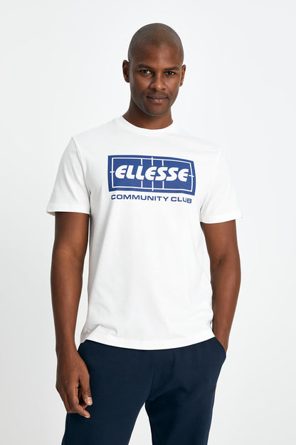 Ellesse Logolu Bisiklet Yaka % 100 Pamuk Erkek T Shirt EM160-OF BEYAZ