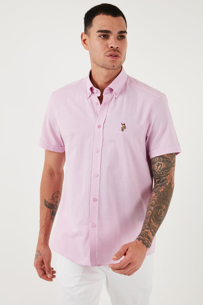 U.S. Polo Pamuklu Regular Fit Kısa Kollu Erkek Gömlek G081GL0041829502 PEMBE