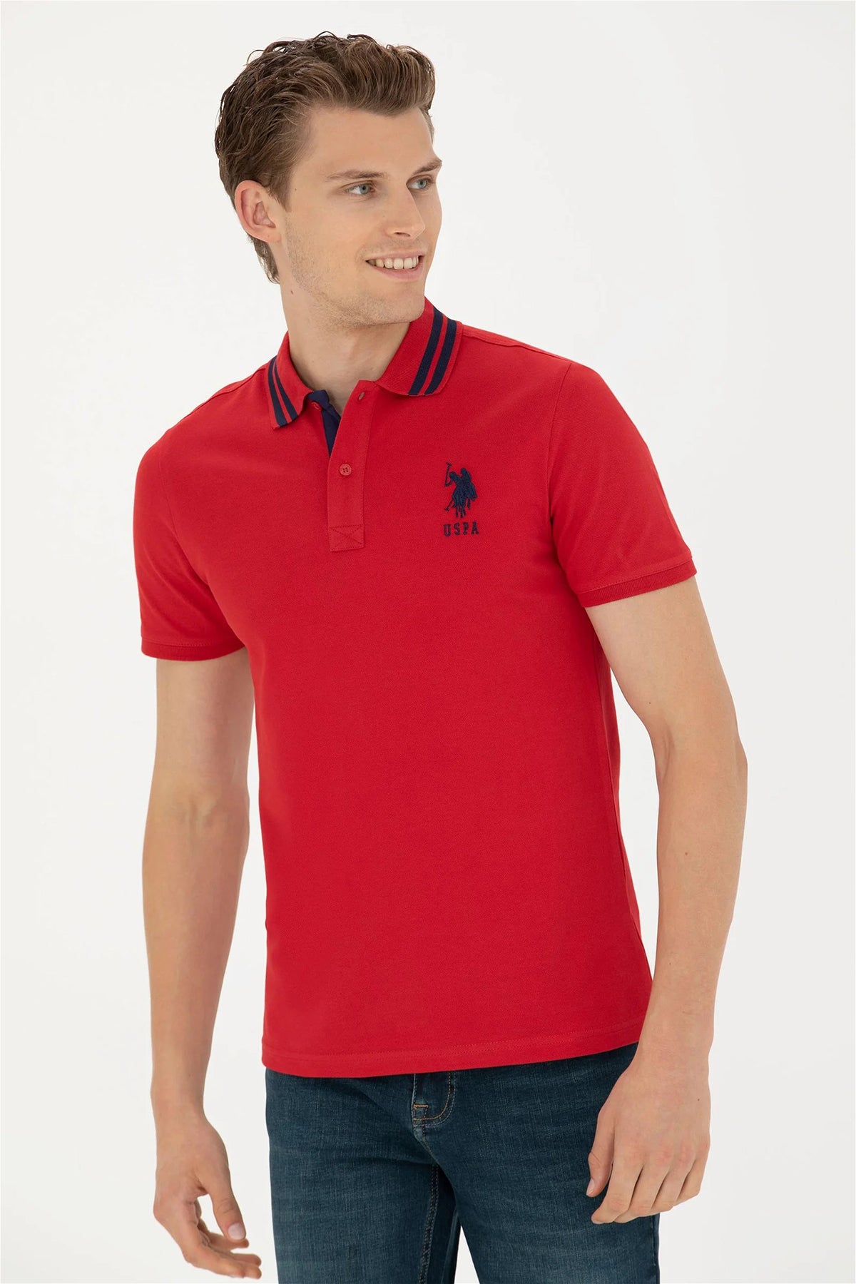 U.S. Polo Assn Pamuklu Logolu Slim Fit Polo Yaka Erkek T Shirt G081GL0111571222 KIRMIZI