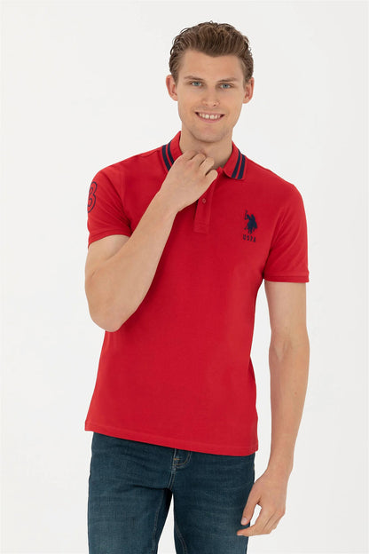 U.S. Polo Assn Pamuklu Logolu Slim Fit Polo Yaka Erkek T Shirt G081GL0111571222 KIRMIZI