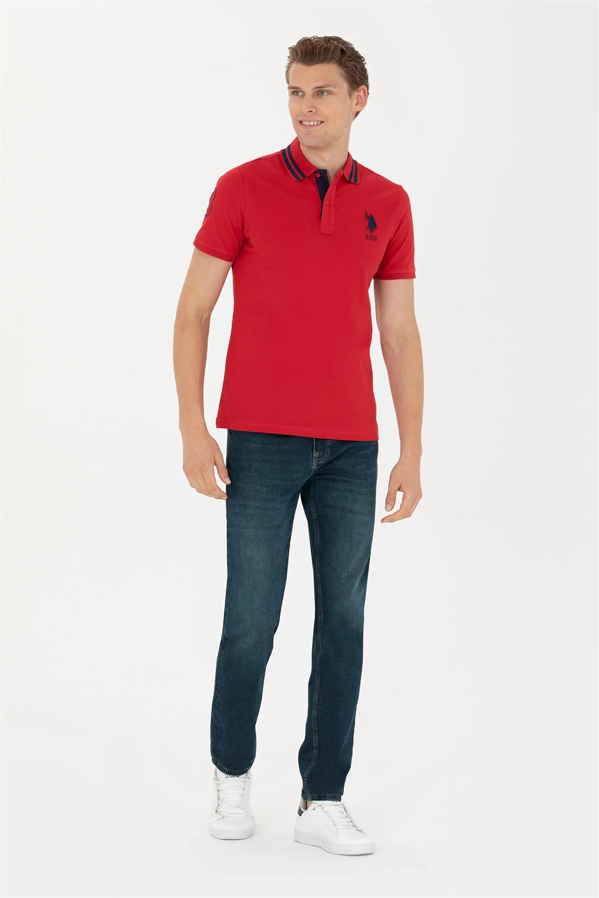 U.S. Polo Assn Pamuklu Logolu Slim Fit Polo Yaka Erkek T Shirt G081GL0111571222 KIRMIZI