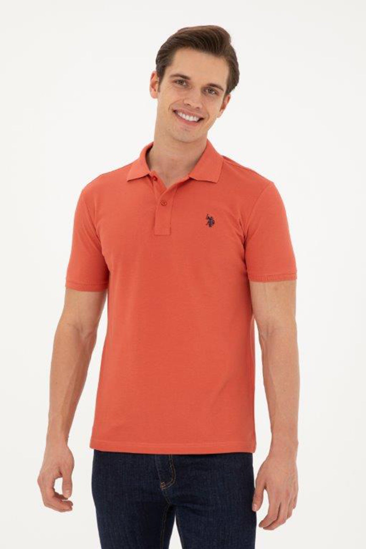 U.S. Polo Pamuklu Slim Fit Erkek Polo Yaka T Shirt G081GL0111792406 PUDRA