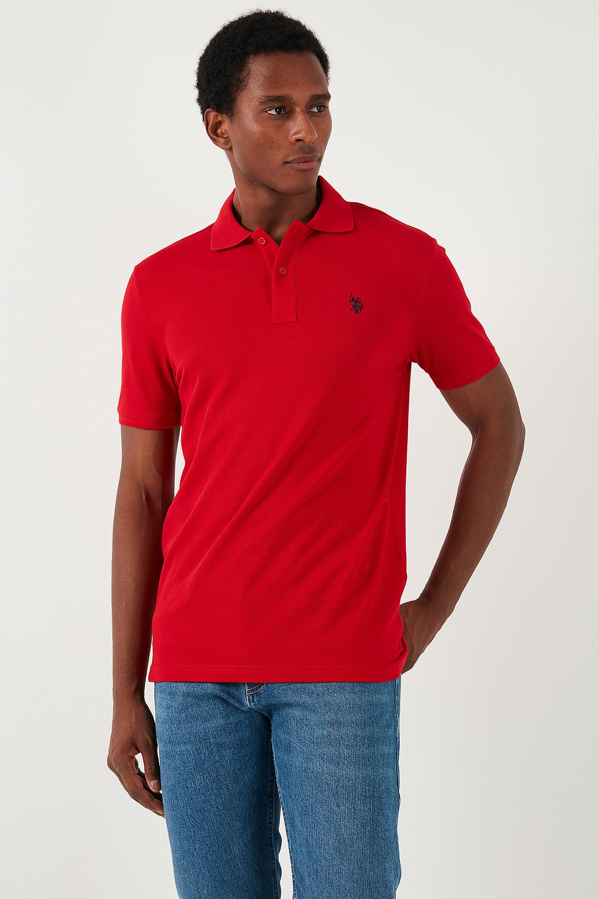 U.S. Polo Pamuklu Slim Fit Erkek Polo Yaka T Shirt G081GL0111792406 KIRMIZI