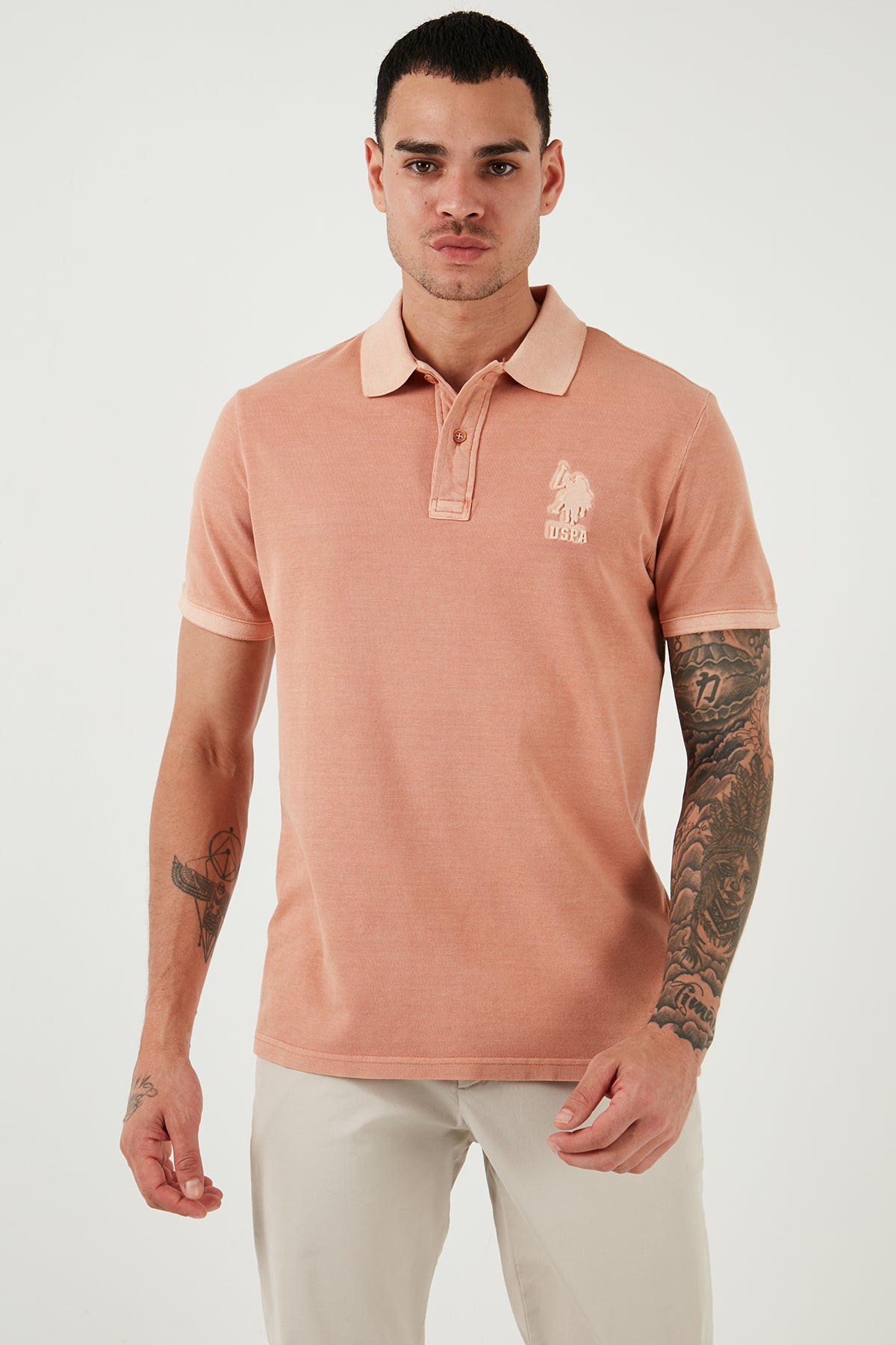 U.S.Polo Pamuklu Slim Fit Erkek Polo Yaka T Shirt G081SZ0111573851 PUDRA