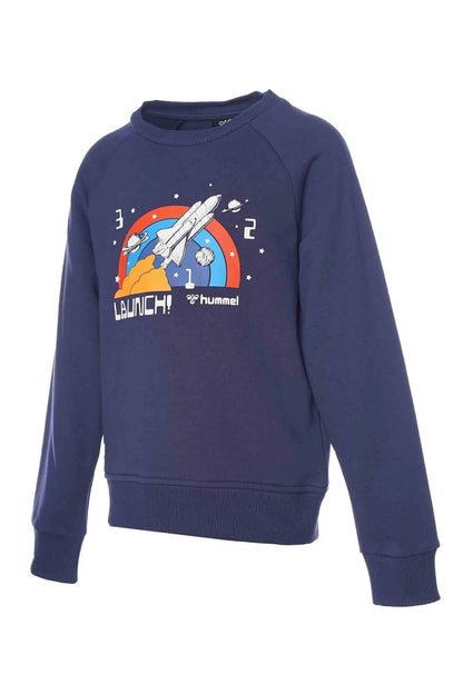 Hummel Desenli Pamuklu Regular Fit Bisiklet Yaka Unisex Çocuk Sweat 921913-7480 LACİVERT