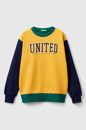 United Colors Of Benetton % 100 Pamuk Renk Bloklu Bisiklet Yaka Erkek Çocuk Sweat 3J68C10JM SARI