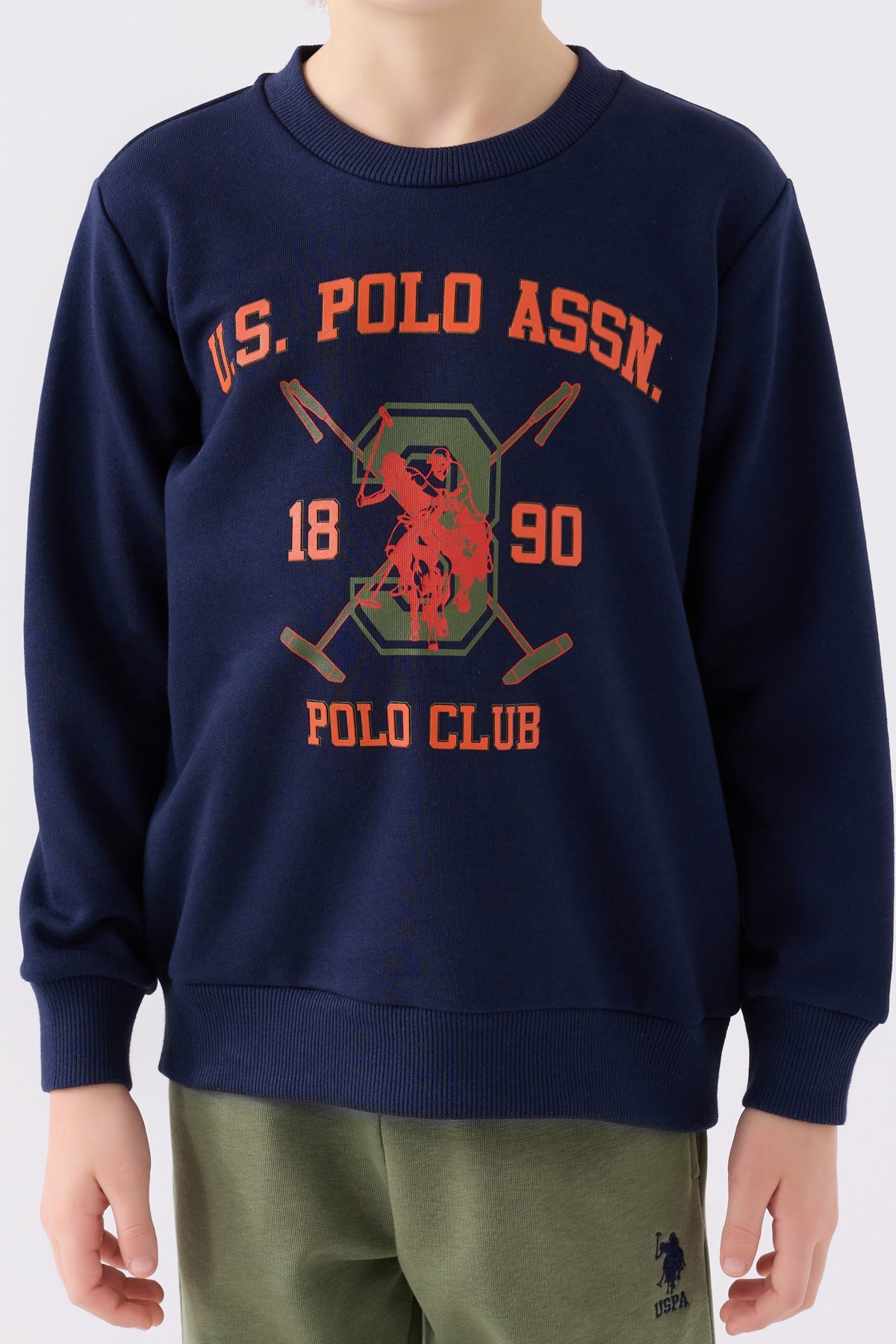 U.S. Polo Assn Pamuklu Beli Lastili Bisiklet Yaka Şardonlu Erkek Çocuk Eşofman Takımı US1906 LACİVERT