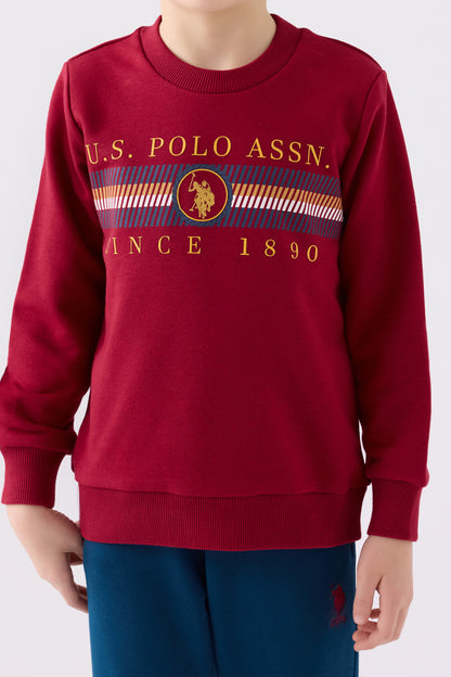 U.S. Polo Assn Pamuklu Beli Lastikli Bisiklet Yaka Şardonlu Erkek Çocuk Eşofman Takımı US1907 BORDO