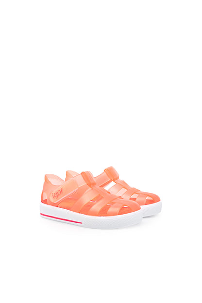 Igor Star Kaymayı Önleyen Flex Foam Cırtlı Şeffaf Unisex Çocuk Sandalet S10171 U Oranj-Beyaz