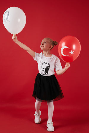 Lela Atatürk Baskı Tütü Etekli 23 Nisan 19 Mayıs 29 Ekim 10 Kasım Gösteri Kız Çocuk Takım 6212022 BEYAZ