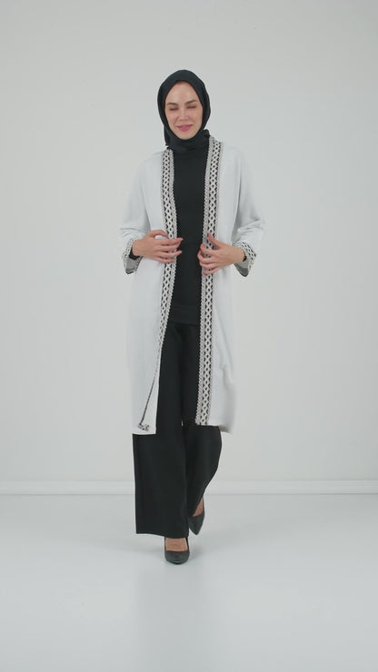 Lela Modest Belden Bağlamalı Relaxed Fit Nakışlı Uzun Bayan Kimono 66958652S4 EKRU