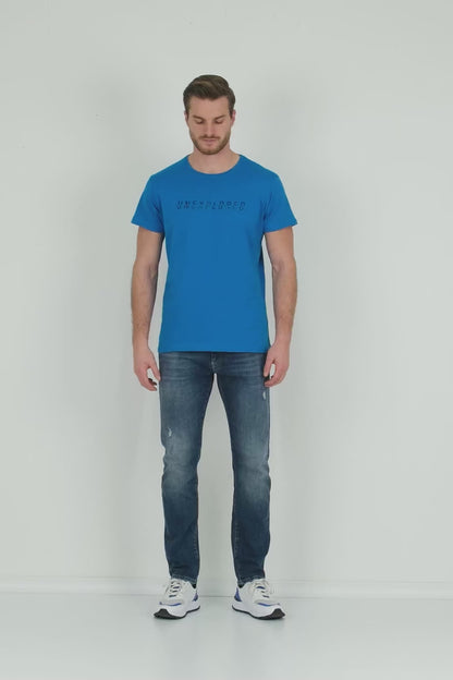 Buratti Bisiklet Yaka % 100 Pamuklu Slim Fit Erkek T Shirt 541UNEXPLORED24 MAVİ