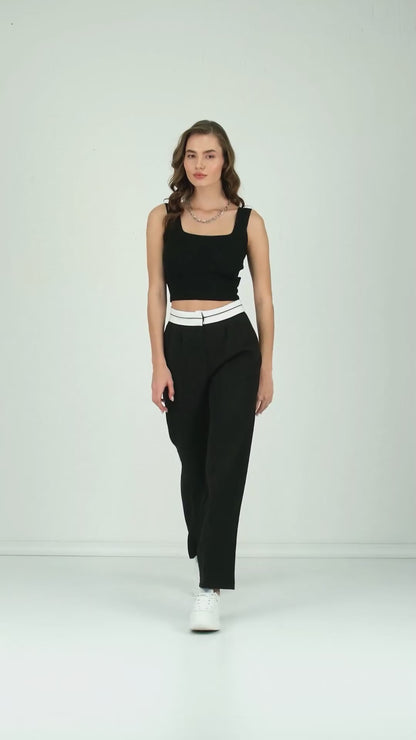 Lela Yüksek Bel Regular Fit Geniş Paça Bayan Pantolon 611PL061 SİYAH