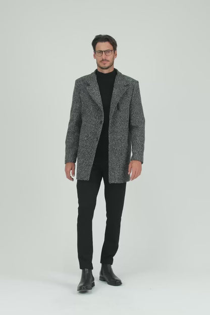 Buratti Düğmeli Kırçıllı Slim Fit Kaşe Erkek Kaban 5840099N Siyah Noktalı