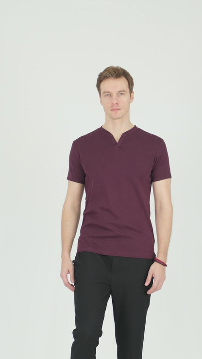 Buratti % 100 Pamuklu V Yaka Slim Fit Erkek T Shirt 5902122 VİŞNE