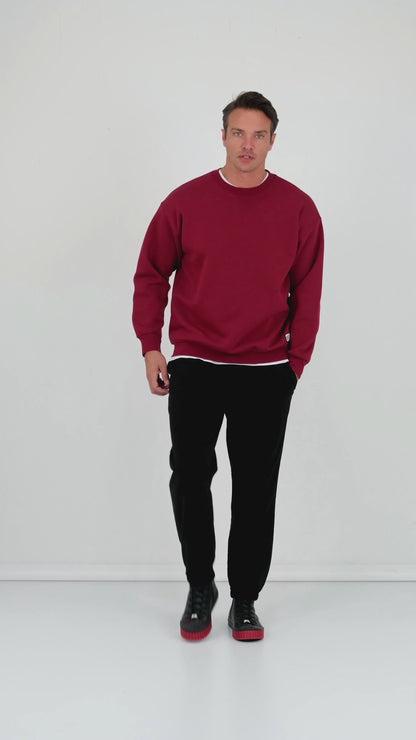 Buratti Regular Fit Bisiklet Yaka Pamuklu İçi Tüylü Yumuşak Şardonlu Erkek Sweat 5905255 BORDO