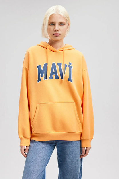 Mavi Pamuklu Oversize Kapüşonlu Kanguru Cepli Bayan Sweat 1600361-71407 ORANGE