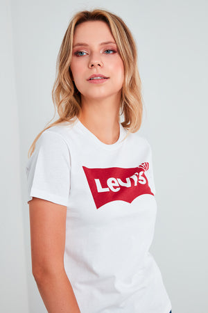 Levi's Regular Fit % 100 Pamuk Logo Baskılı Bisiklet Yaka Bayan T Shirt 17369-1310 BEYAZ