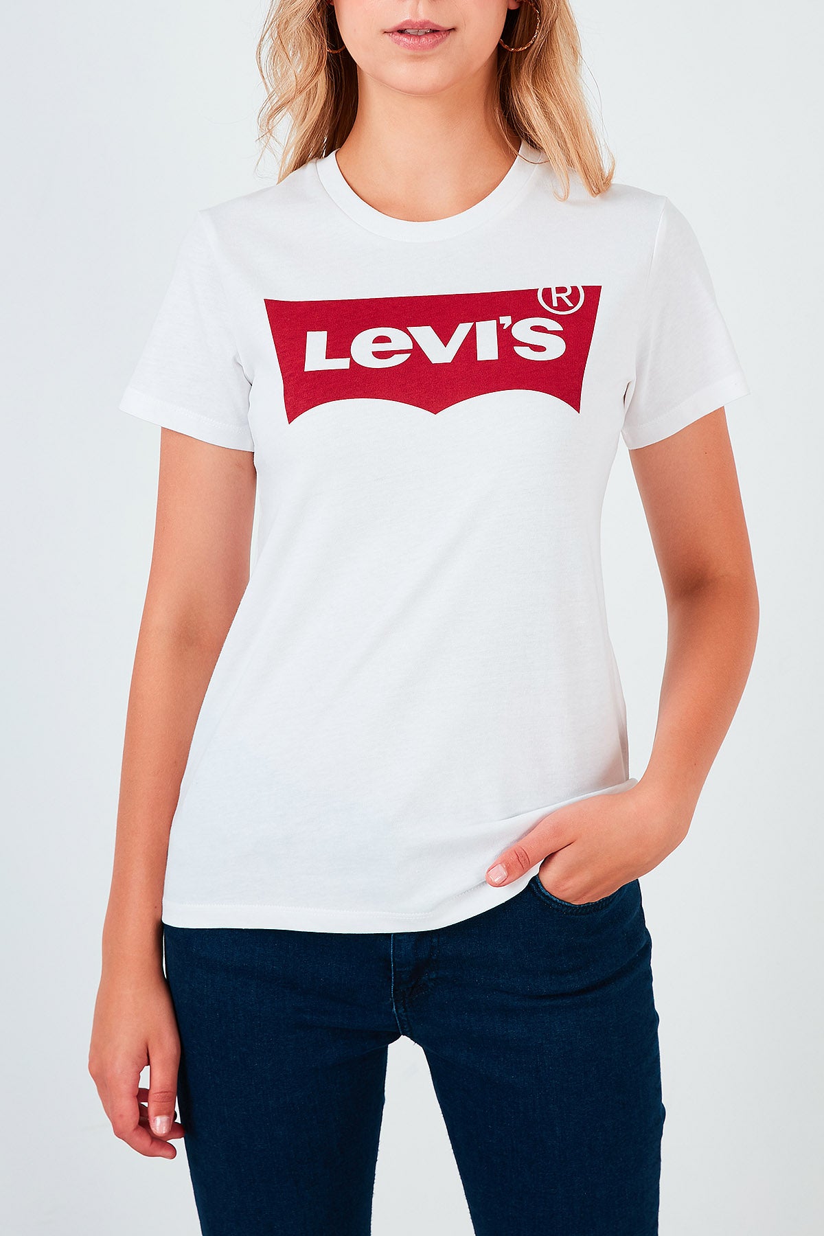 Levi's Regular Fit % 100 Pamuk Logo Baskılı Bisiklet Yaka Bayan T Shirt 17369-1310 BEYAZ