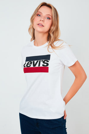 Levi's Baskılı % 100 Pamuk Bisiklet Yaka Bayan T Shirt 17369-1313 BEYAZ