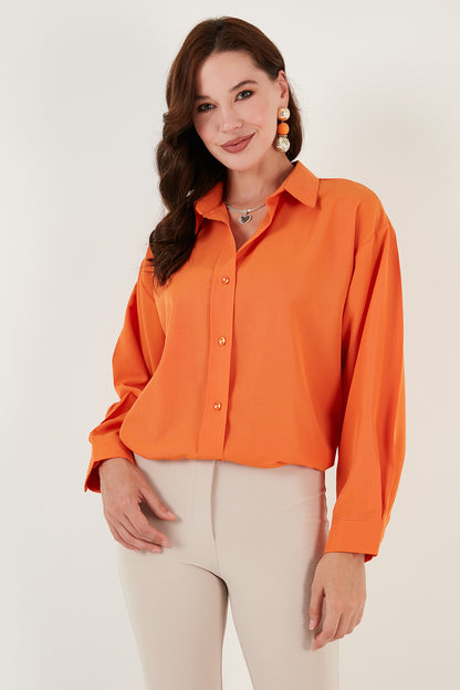 Lela Pamuklu Oversize Dokuma Bayan Gömlek 6234760 ORANJ