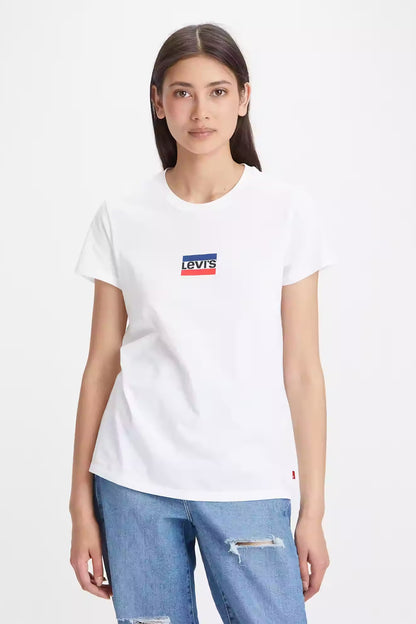 Levi's Logo Baskılı Bisiklet Yaka % 100 Pamuk Regular Fit Bayan T Shirt A2086-0196 BEYAZ