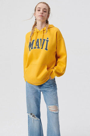 Mavi Pamuklu Oversize Kapüşonlu Kanguru Cepli Bayan Sweat 1600361-71340 KOYU SARI