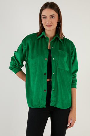 Lela Cepli Oversize Kadife Bayan Gömlek 42190504 BENETTON