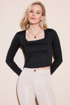 Lela Slim Fit Kare Yaka Crop Bayan Bluz 5865403 SİYAH