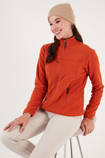 Lela Slim Fit Anti-Pilling Tüylenme Yapmayan Fermuarlı Cepli  Hırka Bayan Polar 5907002 ORANGE