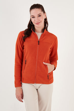 Lela Slim Fit Anti-Pilling Tüylenme Yapmayan Fermuarlı Cepli  Hırka Bayan Polar 5907002 ORANGE