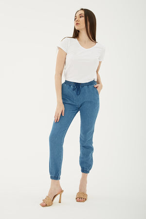 Fashion Friends Pamuklu Cepli Normal Bel Jogger Jeans Bayan Kot Pantolon 23Y0708K1 AÇIK MAVİ