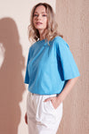 Lela Pamuklu Oversize Bisiklet Yaka Bayan T Shirt 5864562 BEBE MAVİ