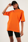 Lela Pamuklu Oversize Bisiklet Yaka Bayan T Shirt 5864562 ORANJ