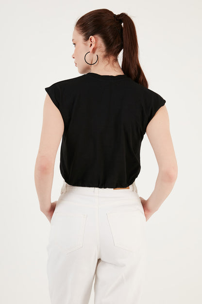 Lela Bisiklet Yaka % 100 Pamuk Crop Bayan T Shirt 5865587 SİYAH