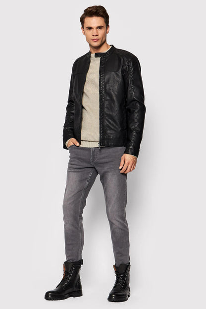 Jack & Jones Jjerocky Regular Fit Fermuarlı Suni Erkek Deri Ceket 12147218 SİYAH