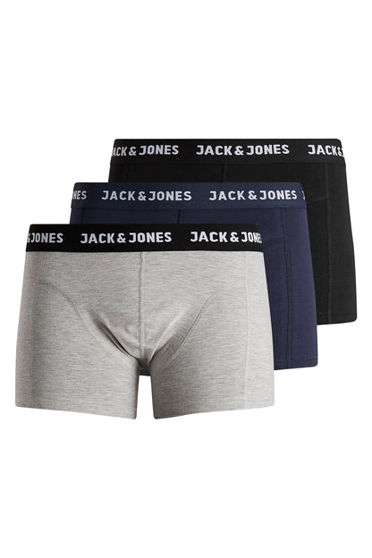 Jack & Jones Additionals Jacanthony Streç Pamuklu 3 Pack Erkek Boxer 12160750 Siyah-Lacivert-Gri