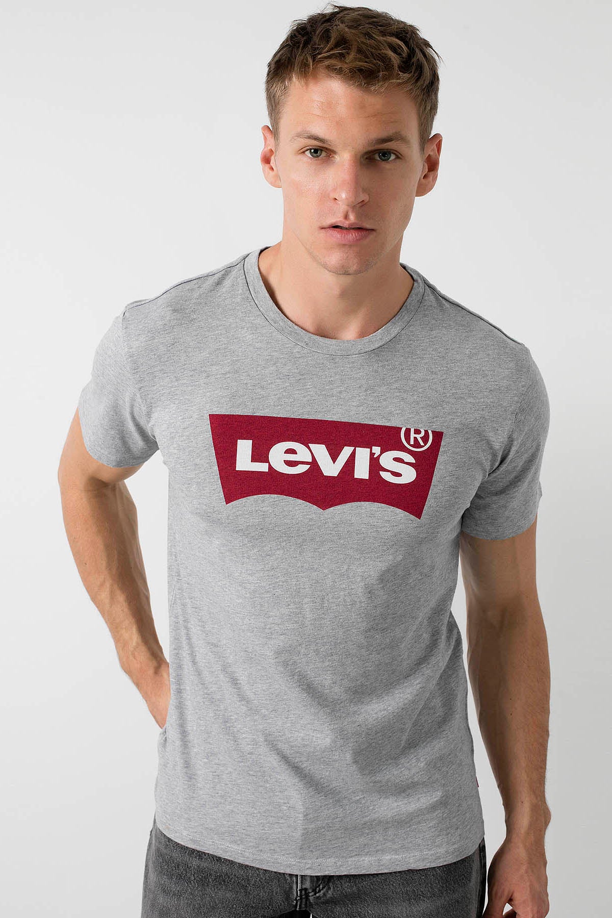 Levi's Baskılı Bisiklet Yaka % 100 Pamuk Erkek T Shirt 17783-0312 GRİ