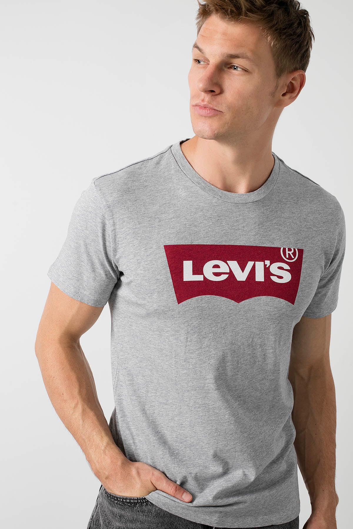 Levi's Baskılı Bisiklet Yaka % 100 Pamuk Erkek T Shirt 17783-0312 GRİ