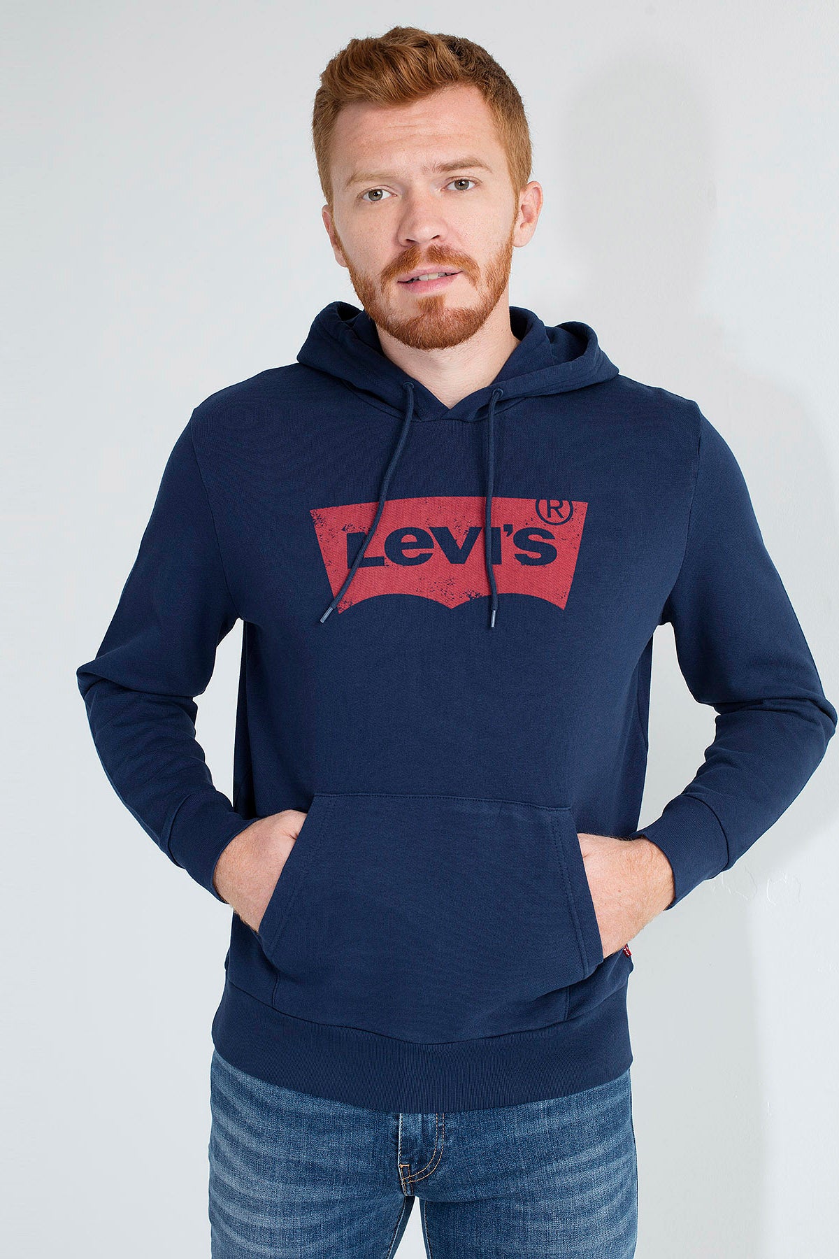 Levi&#39;s Logo Baskılı Kapüşonlu % 100 Pamuk Erkek Sweat 19622-0007 LACİVERT